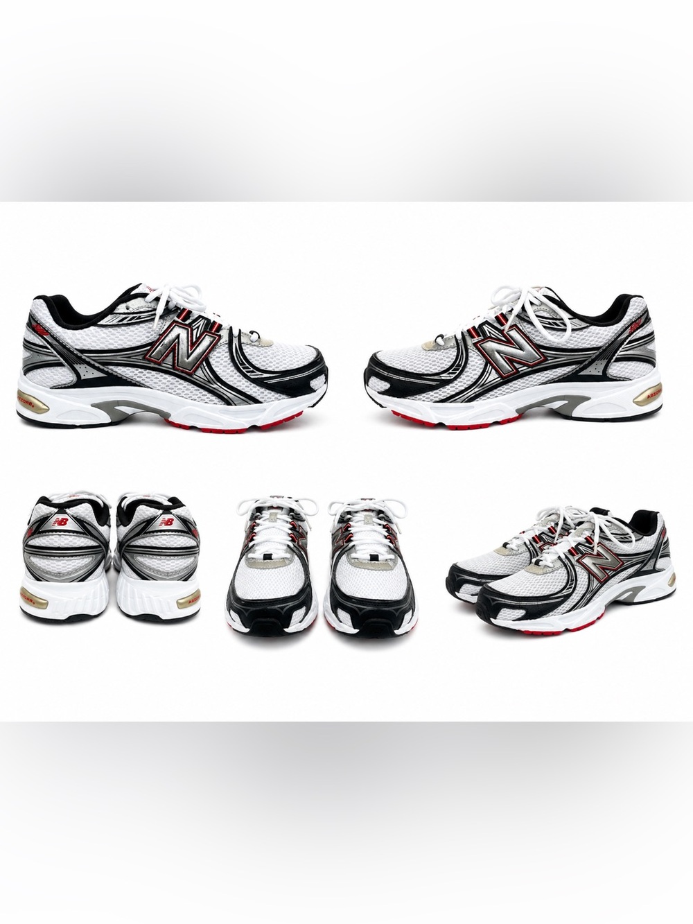 New Balance 500 White Black Silver Red Accent Size 8